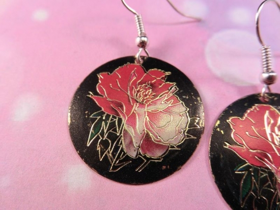 Preview: Rosen Ohrringe Vintage Optik goldfarben Scheibe